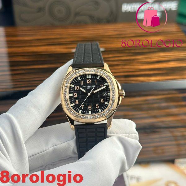 Patek Philippe Aquanaut 5068R Oro Rosa Quadrante Nero Ghiera Diamanti Quarzo Migliore Replica PPF 35.6mm Orologio
