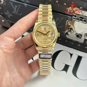Rolex Day-Date 128238-0008 Oro Giallo Quadrante Color Champagne con Diamanti 1:1 Migliore Replica QF 36mm Orologio