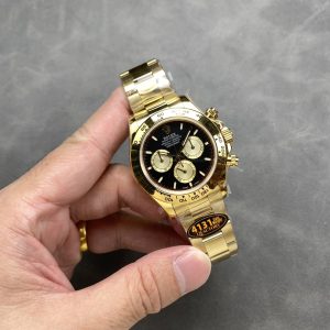 Rolex Daytona 126508-0002 Oro Giallo Quadrante Nero e Colore Champagne 180g Replica di Alta Qualità QF 40mm Orologio