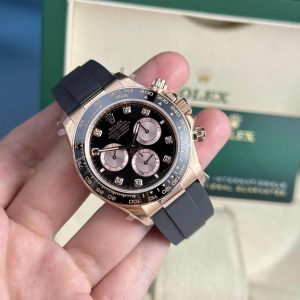 Replica Rolex Daytona 126515LN-0004 Oro Rosa Quadrante Nero Lucente & Sundust Diamanti Oysterflex 142g Super Clone 40mm Orologio
