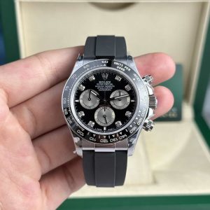 Rolex Daytona 126519LN-0004 Bright Black & Steel Quadrante con Diamanti Oysterflex 142g Replica Super Clone 40mm Orologio
