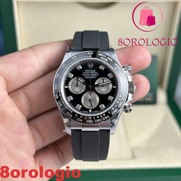 Rolex Daytona 126519LN-0004 Bright Black & Steel Quadrante con Diamanti Oysterflex 142g Replica Super Clone 40mm Orologio