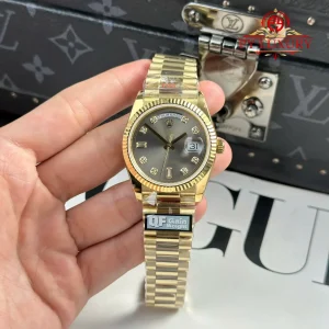 Rolex Day-Date 128238-0022 Oro Giallo Quadrante Grigio Scuro con Diamanti 158g Replica Migliore QF 36mm Orologio