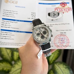 Rolex Daytona 126589RBR-0001 Custom Quadrante in Madreperla Bianca e Nera Ghiera in Moissanite Oysterflex Replica 1:1 Migliore 40mm Orologio