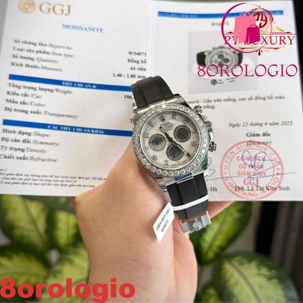 Rolex Daytona 126589RBR-0001 Custom Quadrante in Madreperla Bianca e Nera Ghiera in Moissanite Oysterflex Replica 1:1 Migliore 40mm Orologio