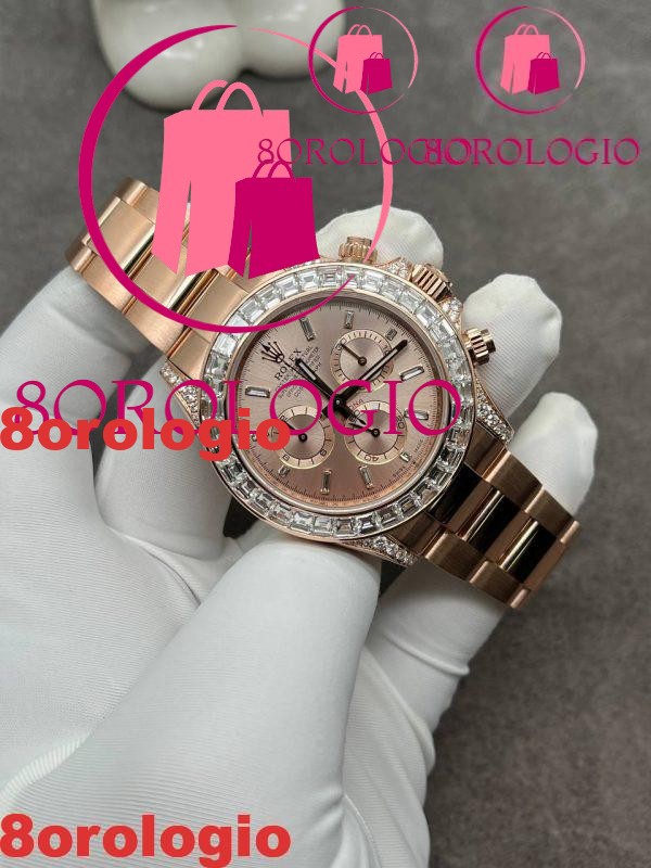 Replica Rolex Daytona 126595TBR-0001 Quadrante Sundust con Diamanti Personalizzato in Oro Rosa Massiccio 18K Diamanti Taglio Baguette 40mm Orologio