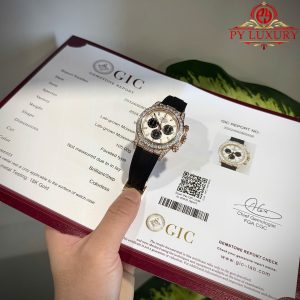 Rolex Daytona Quadrante Meteorite Placcato Oro 18K Custom Baguette Moissanite Cinturino in Gomma 40mm Replica Orologio