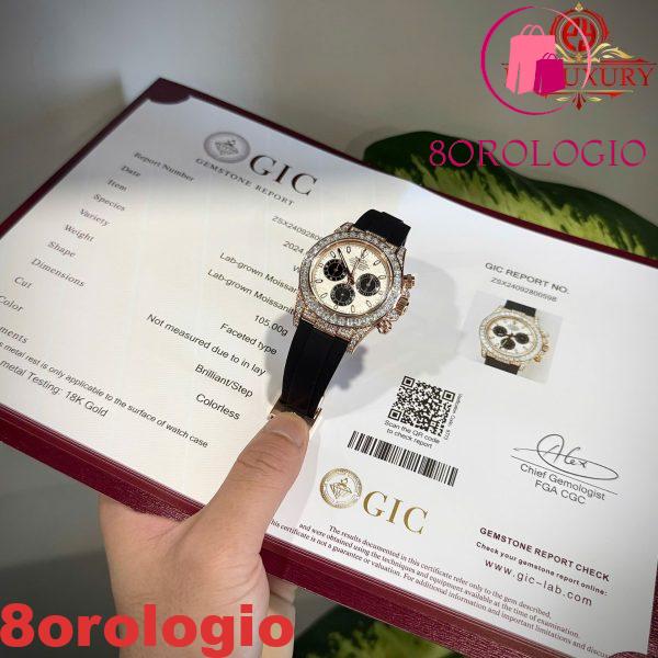 Rolex Daytona Quadrante Meteorite Placcato Oro 18K Custom Baguette Moissanite Cinturino in Gomma 40mm Replica Orologio - immagine 3