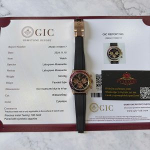 Rolex Daytona Rainbow 18K Oro Rosa Replica Custom Moissanite & Zaffiro Sintetico Cinturino in Gomma Super Clone 40mm Orologio