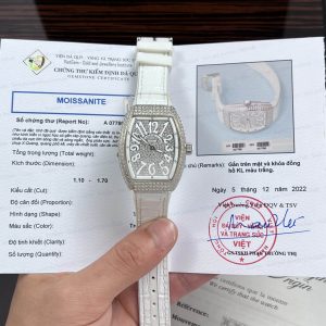 Franck Muller Vanguard V32 White Custom Full Moissanite Migliore Replica ABF 32mm Orologio
