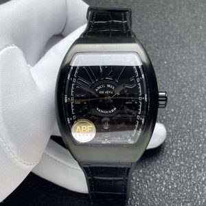 Franck Muller Vanguard V45 Black DLC Quadrante Nero Cinturino in Pelle 1:1 Replica Migliore Edizione ABF 45mm Orologio
