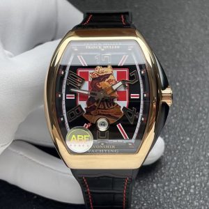 Replica Franck Muller Vanguard V45 Croatia ZVONIMIR Oro Rosa Quadrante Nero Cinturino in Pelle 1:1 Migliore Copia ABF 45mm Orologio