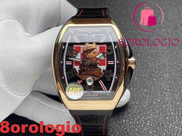 Replica Franck Muller Vanguard V45 Croatia ZVONIMIR Oro Rosa Quadrante Nero Cinturino in Pelle 1:1 Migliore Copia ABF 45mm Orologio