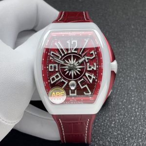 Franck Muller Vanguard V45 Ceramica Bianca Quadrante Borgogna Cinturino in Pelle Replica 1:1 Migliore ABF 45mm Orologio