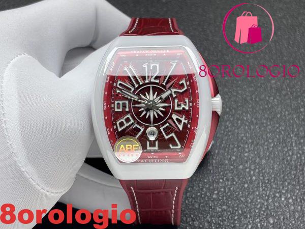 Franck Muller Vanguard V45 Ceramica Bianca Quadrante Borgogna Cinturino in Pelle Replica 1:1 Migliore ABF 45mm Orologio - immagine 2