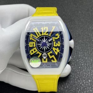 Franck Muller Vanguard V45 Cassa in Ceramica Bianca Numeri Arabi Gialli 1:1 Migliore Replica ABF 45mm Orologio