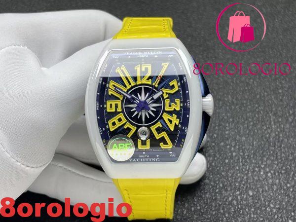 Franck Muller Vanguard V45 Cassa in Ceramica Bianca Numeri Arabi Gialli 1:1 Migliore Replica ABF 45mm Orologio - immagine 2