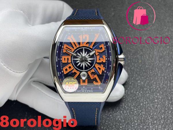 Franck Muller Vanguard Yachting V45 Quadrante Blu Numeri Arabi Arancioni Cinturino in Gomma 1:1 Migliore Replica ABF 45mm Orologio