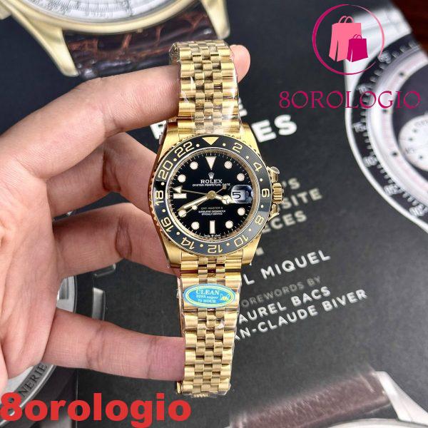 Replica Rolex GMT-Master II 126718GRNR-0001 Oro Giallo Quadrante Nero Jubilee 1:1 Clean Factory 40mm Orologio