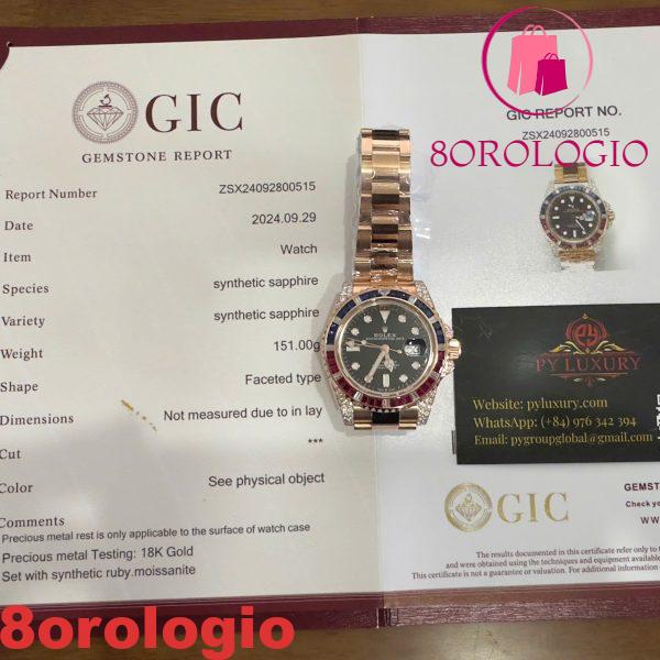 Rolex GMT-Master II 126755SARU Replica in Oro 18K con Moissanite Personalizzato e Ghiera in Rubino Sintetico e Zaffiro 40mm Orologio - immagine 6