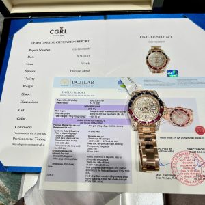 Rolex GMT-Master II 126755SARU Placcato in Oro 18K Quadrante Pavé in Moissanite Lunetta in Rubini e Zaffiri 40mm Replica Orologio