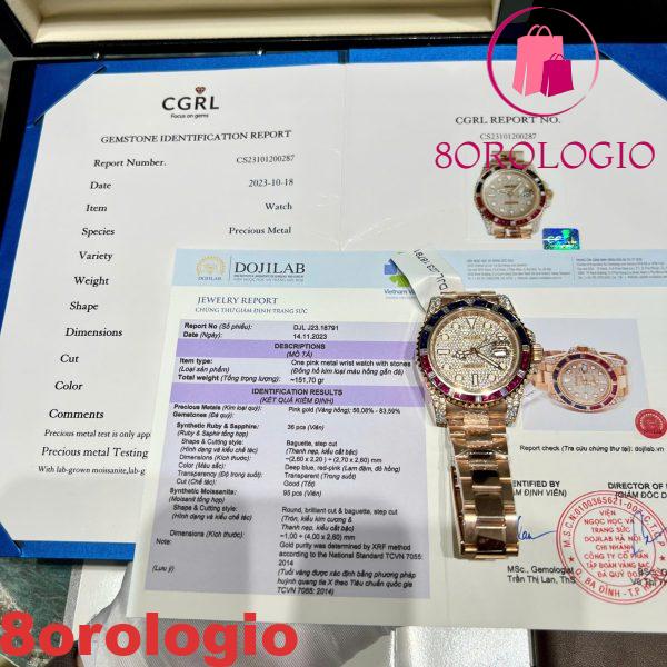 Rolex GMT-Master II 126755SARU Placcato in Oro 18K Quadrante Pavé in Moissanite Lunetta in Rubini e Zaffiri 40mm Replica Orologio - immagine 2