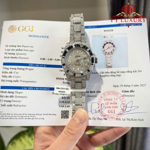 Replica Rolex GMT-Master II Iced Out Moissanite Baguette Zaffiro & Moissanite Lunetta 1:1 Migliore 40mm Orologio