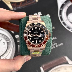 Rolex GMT-Master II Root Beer Oro Rosa Quadrante Nero Replica di Alta Qualità Clean Factory 40mm Orologio