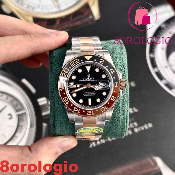 Rolex GMT-Master II Root Beer Two Tone Quadrante Nero Replica Super Clone Clean Factory 40mm Orologio