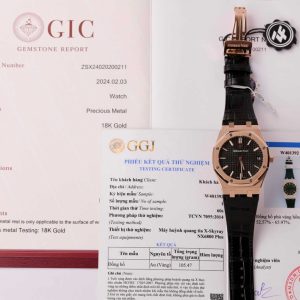 Audemars Piguet Royal Oak 15500OR replica in oro 18K con quadrante nero in pelle 41mm Orologio