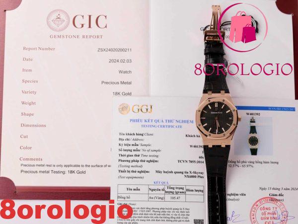 Audemars Piguet Royal Oak 15500OR replica in oro 18K con quadrante nero in pelle 41mm Orologio - immagine 4