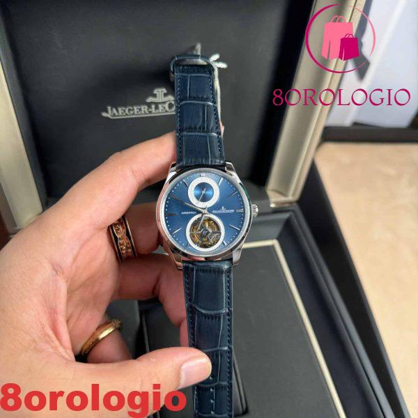 Jaeger-LeCoultre Master Ultra Thin Tourbillon Quadrante Blu Pelle Migliore Replica APSF 40mm Orologio - immagine 4