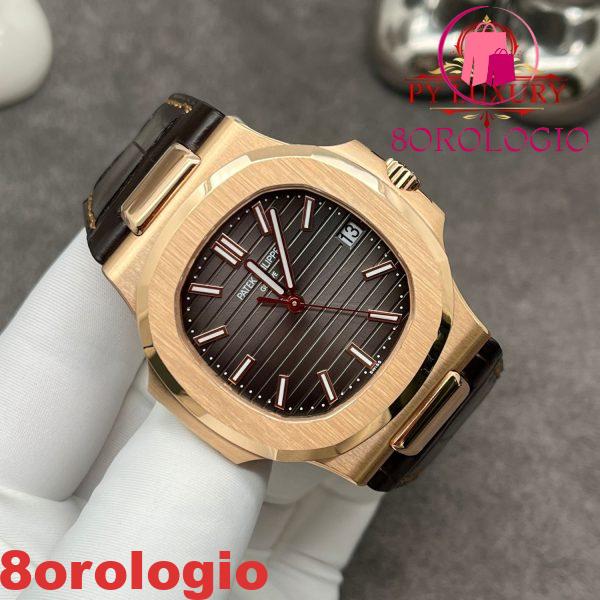 Patek Philippe Nautilus 5711R-001 Quadrante Grigio Replica 1:1 in Oro Rosa Puro 18K Cinturino in Pelle di Coccodrillo 40mm Orologio