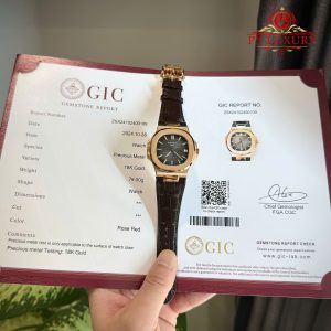 Patek Philippe Nautilus 5711R-001 Quadrante Grigio Cinturino in Pelle Placcato Oro 18K Replica 1:1 40mm Orologio