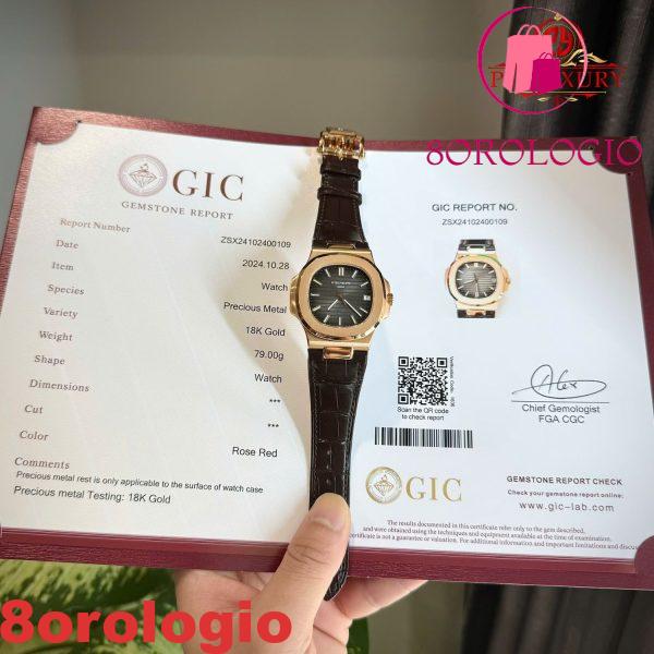 Patek Philippe Nautilus 5711R-001 Quadrante Grigio Cinturino in Pelle Placcato Oro 18K Replica 1:1 40mm Orologio