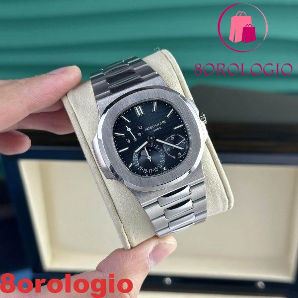 Patek Philippe Nautilus 5712/1A-001 Replica Quadrante Blu Modificato Fasi Lunari Lancette Incisioni Movimento Super Clone 40mm Orologio - immagine 2