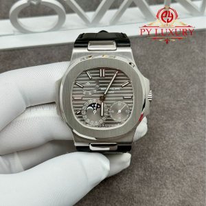 Patek Philippe Nautilus 5712G-001 Quadrante Grigio Replica 1:1 in Oro Bianco 18K Cinturino in Pelle di Coccodrillo 40mm Orologio