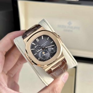 Patek Philippe Nautilus 5712R Oro Rosa Quadrante Grigio Pelle Miglior Replica PPF V2 40mm Orologio