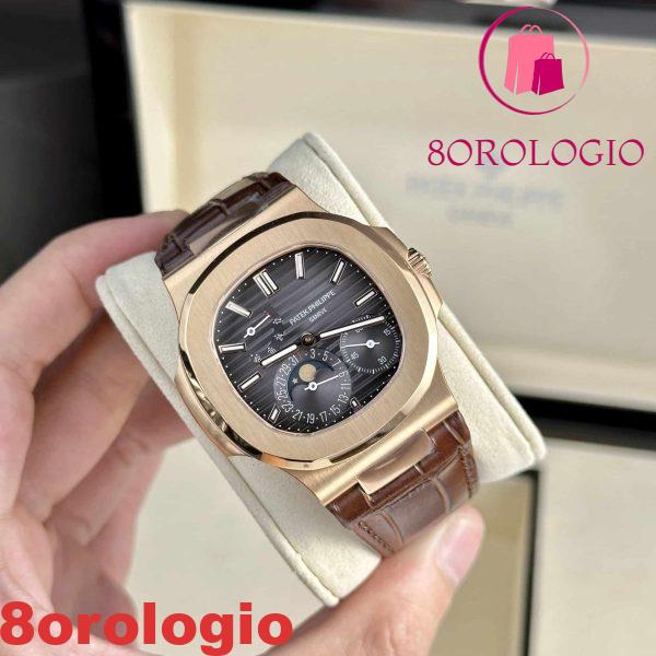 Patek Philippe Nautilus 5712R Oro Rosa Quadrante Grigio Pelle Miglior Replica PPF V2 40mm Orologio