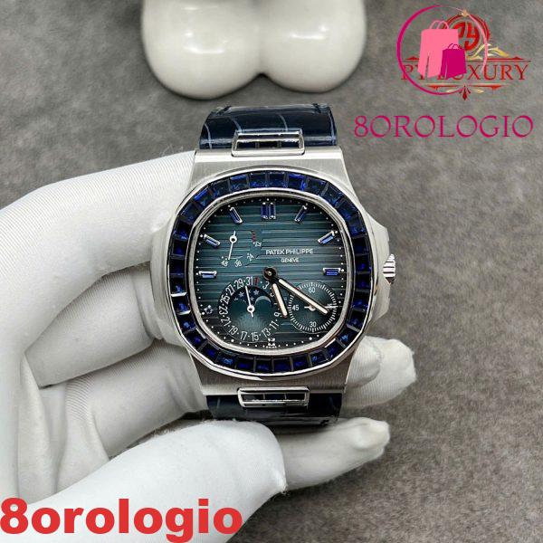 Patek Philippe Nautilus 5724G Quadrante Blu replica In Oro Bianco 18K Zaffiri Blu Cinturino in Pelle di Coccodrillo 40mm Orologio - immagine 2