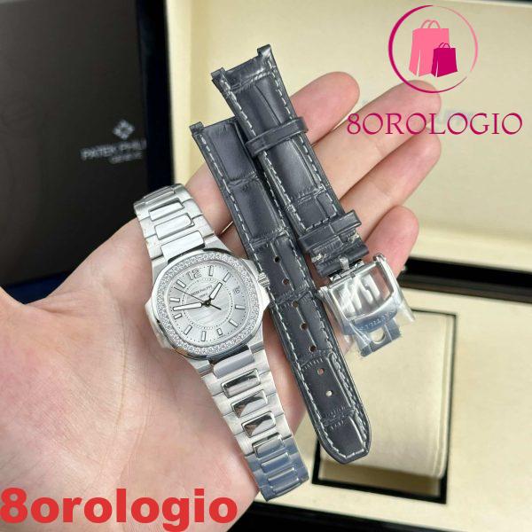Patek Philippe Nautilus 7010/1G-001 Quadrante Argento Ghiera con Diamanti Orologio Donna al Quarzo Migliore Replica 32mm Orologio