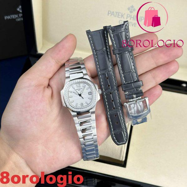 Patek Philippe Nautilus 7010/1G-011 Quadrante Bianco Ghiera con Diamanti Quartz Svizzero Migliore Replica 32mm Orologio - immagine 2