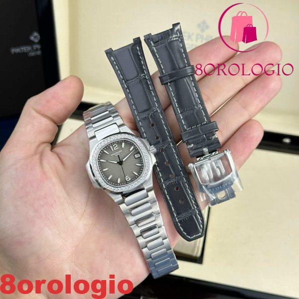 Patek Philippe Nautilus 7010/1G-012 Quadrante Grigio Fumo Ghiera con Diamanti Swiss Quartz Migliore Replica 32mm Orologio
