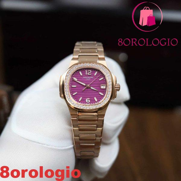 Patek Philippe Nautilus 7010/1R Oro Rosa Quadrante Viola Ghiera con Diamanti Replica GRF 32mm Orologio - immagine 2