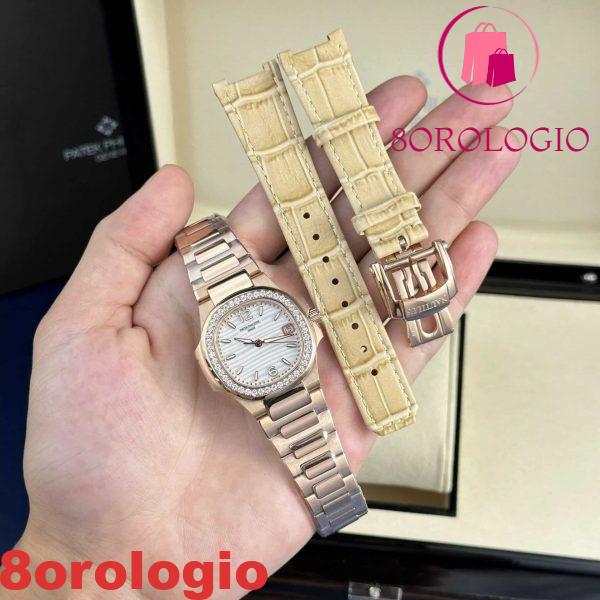 Patek Philippe Nautilus 7010/1R Oro Rosa Quadrante Bianco Ghiera con Diamanti Orologio da Donna Miglior Replica 32mm Orologio - immagine 2
