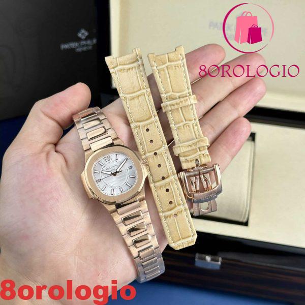 Replica di Patek Philippe Nautilus 7010/1R Oro Rosa Quadrante Bianco Orologio da Donna al Quarzo 32mm Orologio - immagine 2