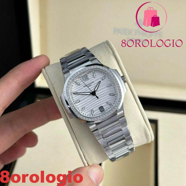 Patek Philippe Nautilus 7118/1200A-010 Acciaio Quadrante Bianco Replica Migliore Cornice con Pietre 3KF 35,2mm Orologio - immagine 2