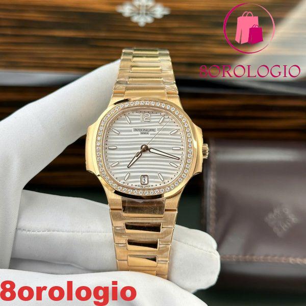 Patek Philippe Nautilus 7118/1200R-001 Oro Rosa Quadrante Bianco Ghiera con Diamanti Miglior Replica 3KF 35.2mm Orologio