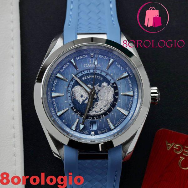 Omega Aqua Terra GMT Worldtimer Summer Blue Cinturino in Gomma Replica Migliore VSF 43mm Orologio