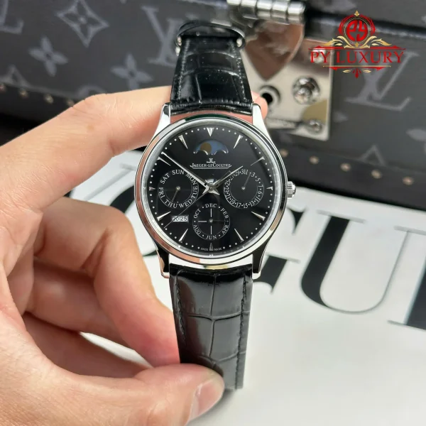 Jaeger LeCoultre Master Ultra Thin Calendario Perpetuo Quadrante Nero Cinturino in Pelle Miglior Replica VR Factory 39mm Orologio - immagine 2
